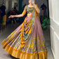 Lorenvalley Peach Dola Silk and Jacquard Silk Printed (Kalamkari) With Zari Weaving Border Lehenga Choli | Swadesiicart