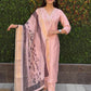 Lorenvalley Fashion Peach Roman Silk Hand Work Kurta Pant with Dupatta - Swadesiicart