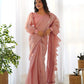Lorenvalley Ready to wear Jimmy Choo Organza Fabric Border Lace Work Predrapped Saree - Swadesiicart