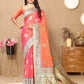Lorenvalley Fashion Peach Soft Paithani Silk Woven Design Rich Meenakari Zari Weaving Pallu Saree - Swadesiicart