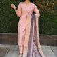 Lorenvalley Fashion Peach Roman Silk Hand Work Kurta Pant with Dupatta - Swadesiicart
