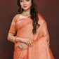 Lorenvalley Fashion Peach Soft Katan Silk Woven Design Zari Weaving Pallu Saree - Swadesiicart