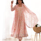 Lorenvalley Peach Soft Organza Silk With Floral Print Fully Flared Anarkali Pant With Dupatta Set | Swadesiicart