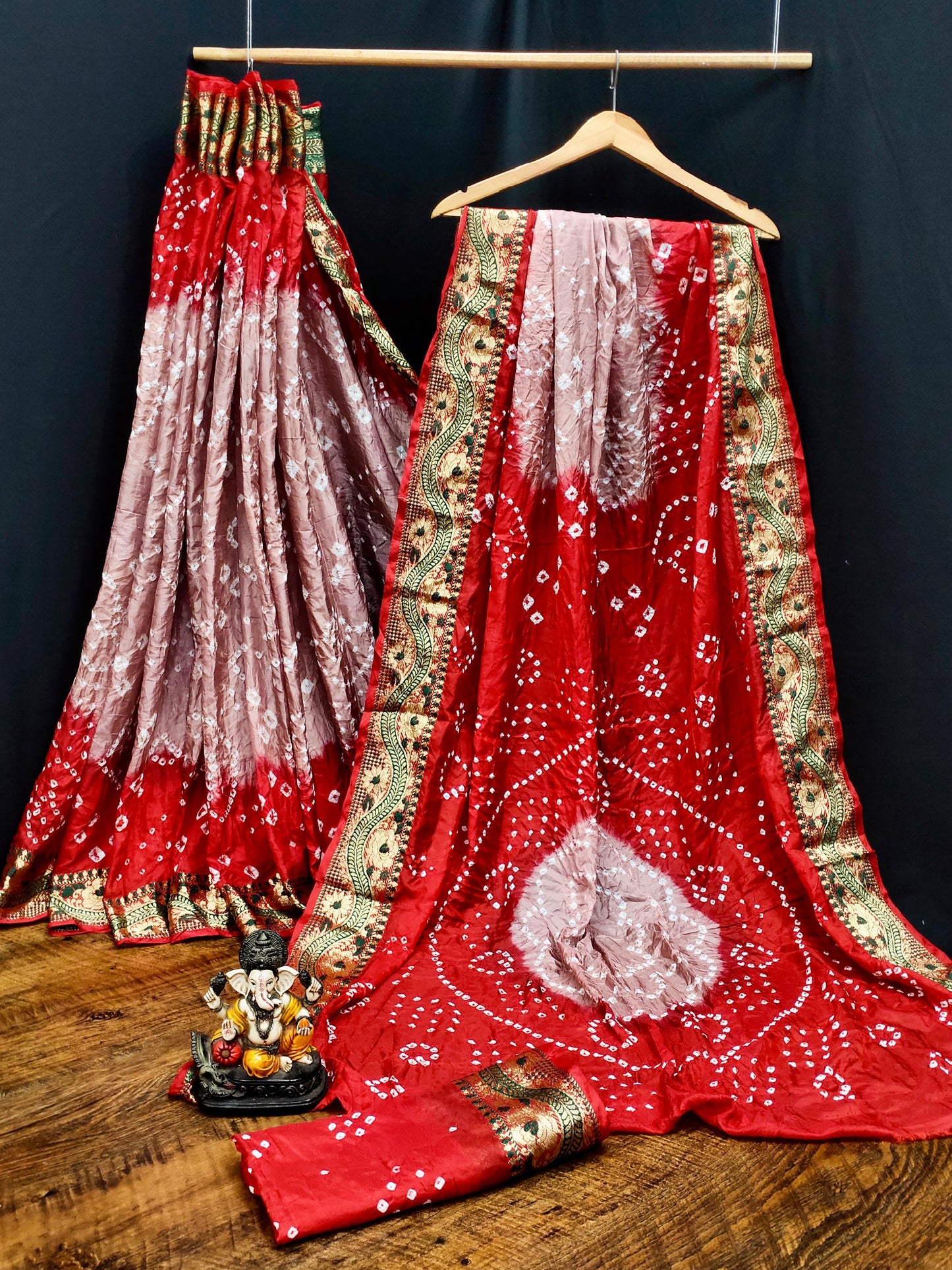 Lorenvalley Premium Pure Bandhej Tapeta Soft light weight silk saree with zari weaving Border - Multicolor - Swadesiicart