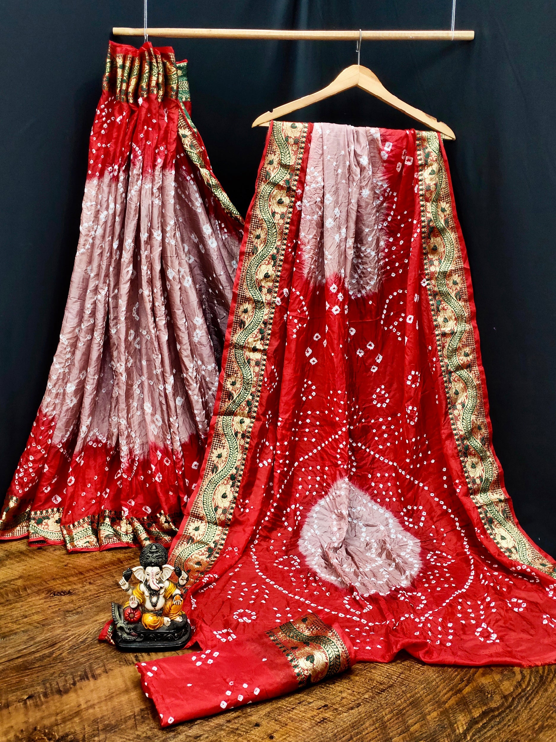 Lorenvalley Premium Pure Bandhej Tapeta Soft light weight silk saree with zari weaving Border - Multicolor - Swadesiicart