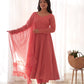 Lorenvalley Peach Faux Georgette Lukhnowi Sequence Work Anarkali Kurta Pant With Dupatta Set - Swadesiicart