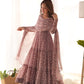 Lorenvalley Women Pure Soft Faux Georgette Floral Print Fully Flair Anarkali Kurta Pant With Dupatta Set - Peach | Swadesiicart