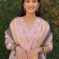Lorenvalley Fashion Peach Roman Silk Hand Work Kurta Pant with Dupatta - Swadesiicart