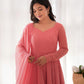 Lorenvalley Peach Faux Georgette Lukhnowi Sequence Work Anarkali Kurta Pant With Dupatta Set - Swadesiicart