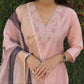 Lorenvalley Fashion Peach Roman Silk Hand Work Kurta Pant with Dupatta - Swadesiicart