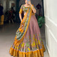Lorenvalley Peach Dola Silk and Jacquard Silk Printed (Kalamkari) With Zari Weaving Border Lehenga Choli | Swadesiicart