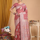 Anaita Peach Linen Woven Work Saree With Blouse