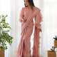 Lorenvalley Ready to wear Jimmy Choo Organza Fabric Border Lace Work Predrapped Saree - Swadesiicart