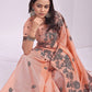 Anaita Peach Linen Printed Saree With Blouse