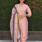 Lorenvalley Fashion Peach Roman Silk Hand Work Kurta Pant with Dupatta - Swadesiicart