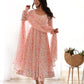 Lorenvalley Peach Soft Organza Silk With Floral Print Fully Flared Anarkali Pant With Dupatta Set | Swadesiicart