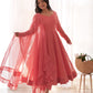 Lorenvalley Peach Faux Georgette Lukhnowi Sequence Work Anarkali Kurta Pant With Dupatta Set - Swadesiicart