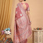 Anaita Peach Linen Woven Work Saree With Blouse