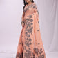 Anaita Peach Linen Printed Saree With Blouse