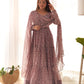 Lorenvalley Women Pure Soft Faux Georgette Floral Print Fully Flair Anarkali Kurta Pant With Dupatta Set - Peach | Swadesiicart
