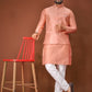 Anaita Peach Jacquard Silk Straight Kurta With Koti & Pajama