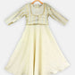 Ahalyaa Cream Crepe Gold Foil Printed Kids Kurta with Jacket For Girls | Swadesiicart