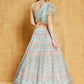 Jyoti Fashion Light Turquoise Thread, Zari and Paper Mirror Embroidered Organza One Shoulder Bridal Lehenga Choli | Swadesiicart