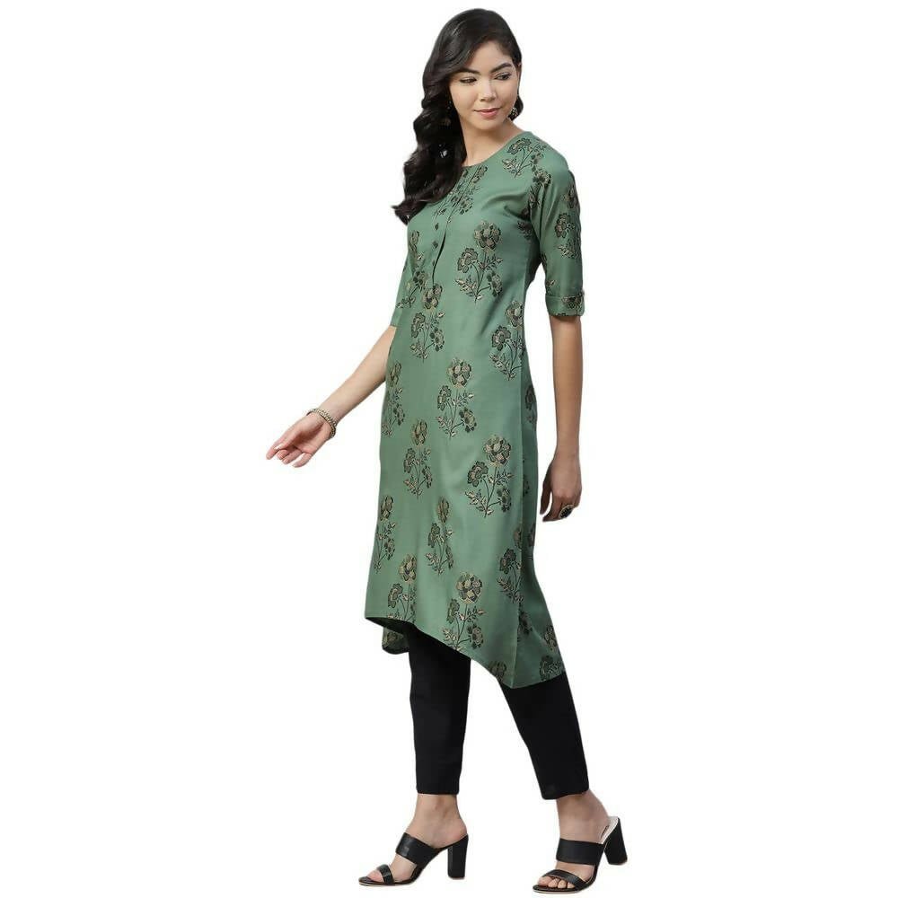Anubhutee Women's Rayon Regular Floral Printed A-Line Green Kurta with Trousers | Swadesiicart
