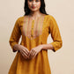 Mustard Chinon Embroidered Top - Tarini - Swadesiicart