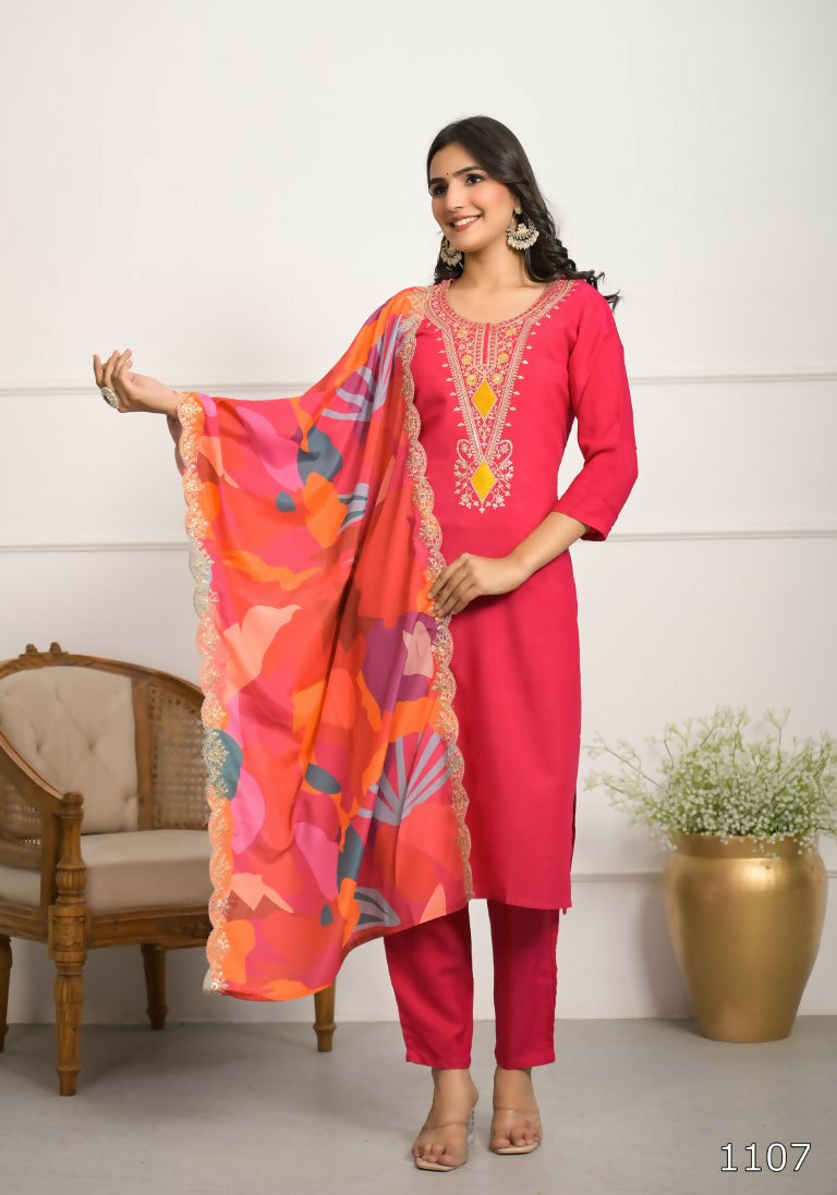 Festive Wear Ethnic Red silk viscose Stitched Suit With Dupatta - Tanisha | Swadesiicart