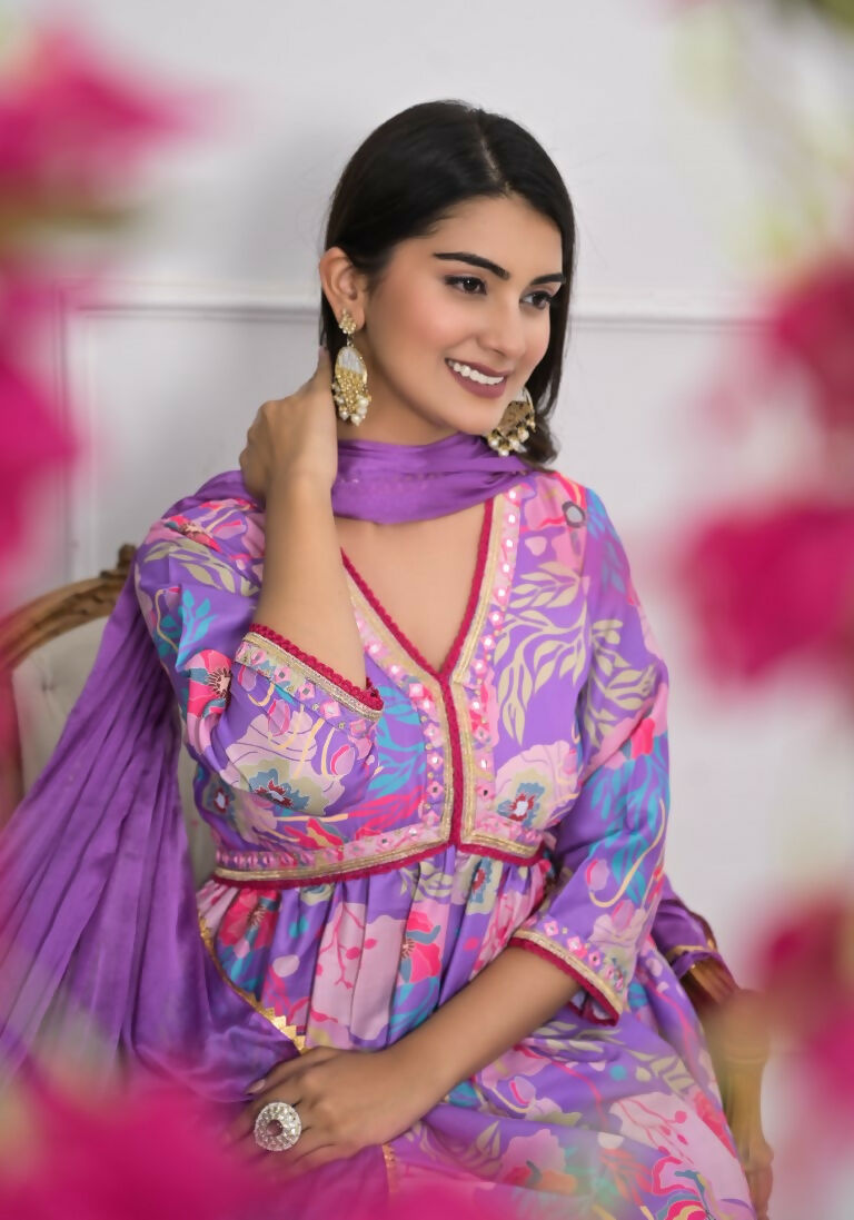 Lavender Muslin silk Embroidery with Thread and sequence Stitched Suit With Dupatta - Tanisha | Swadesiicart
