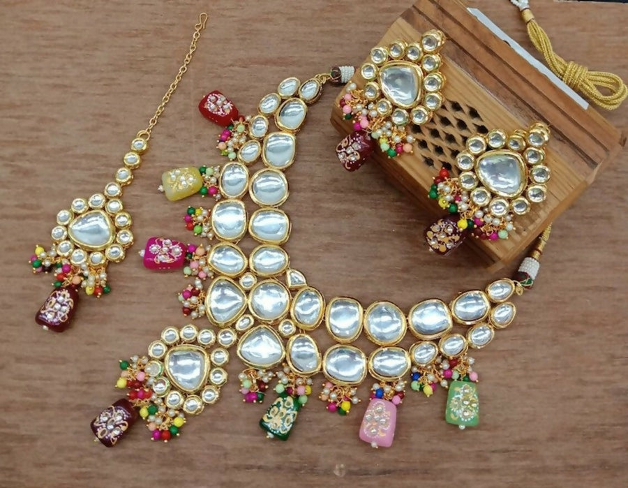 Joban Fashion Multicolor kundan work Necklace Set | Swadesiicart