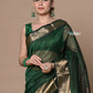 Very Much Indian Rajsi - Handloom Ari Checks Cotton Silk Saree With Golden Border - Bottle Green | Swadesiicart