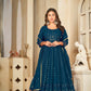 Jyoti Fashion Women's Rama Georgette Embroidered Anarkali Kurta Pant Set With Dupatta | Swadesiicart