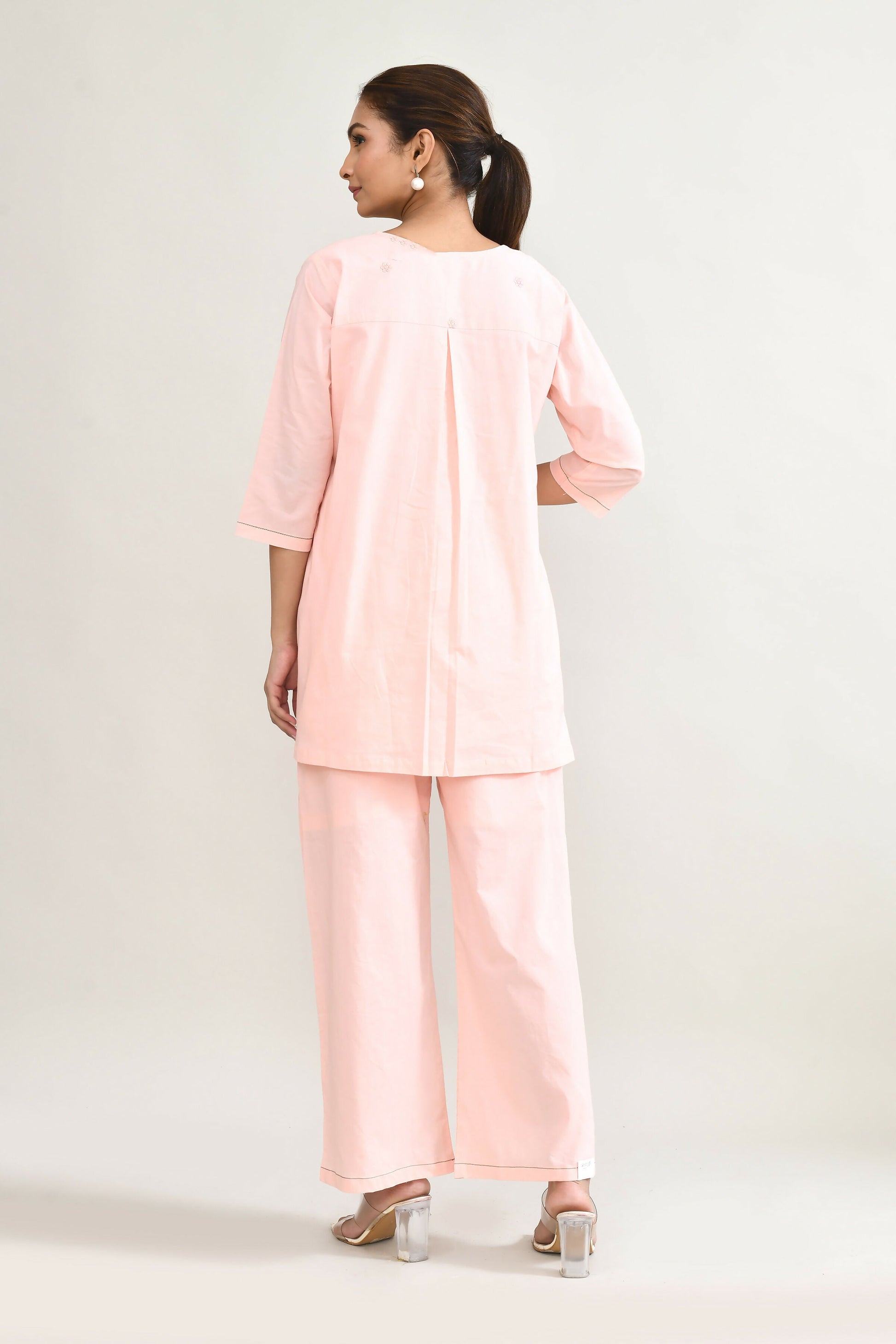 Joban Fashion Peach Pink Cotton Coord Set - Swadesiicart