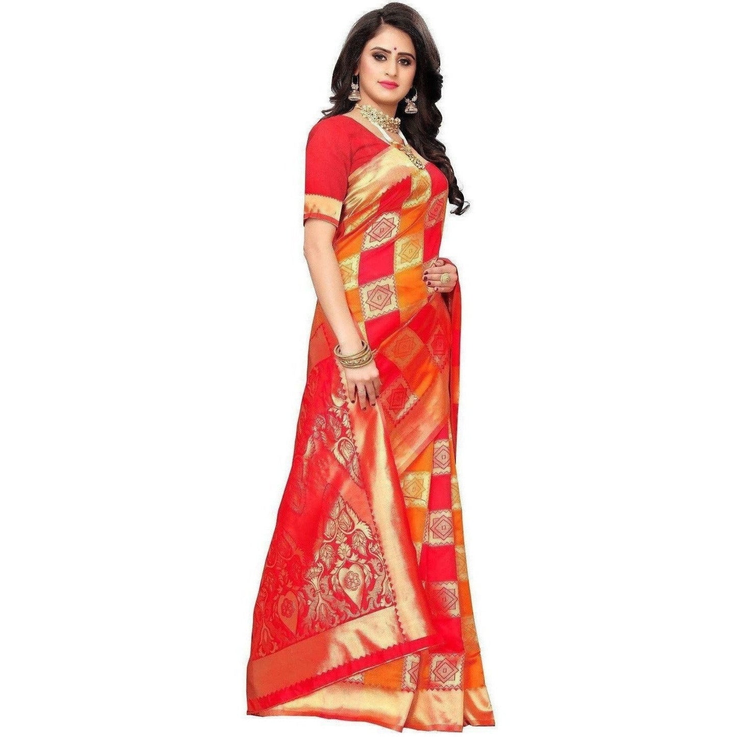 Vamika Banarasi Jaquard Red Weaving Saree (Banarasi 31) | Swadesiicart