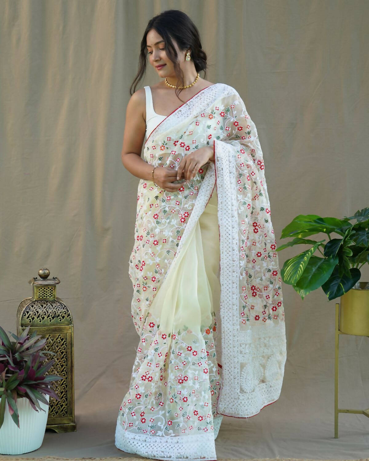Vamsee Yellow Organza Saree - Swadesiicart