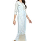Ahalyaa Women Blue & Silver-Coloured Yoke Design A-Line Kurta | Swadesiicart
