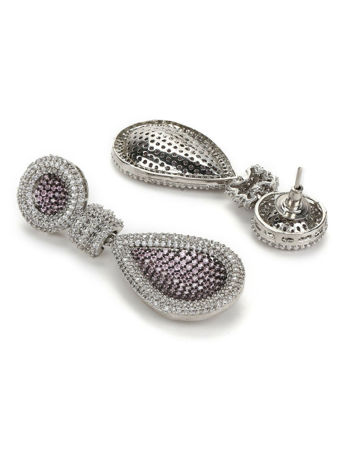 Purple and Silver Tone Stone Earrings - Ruby Raang | Swadesiicart