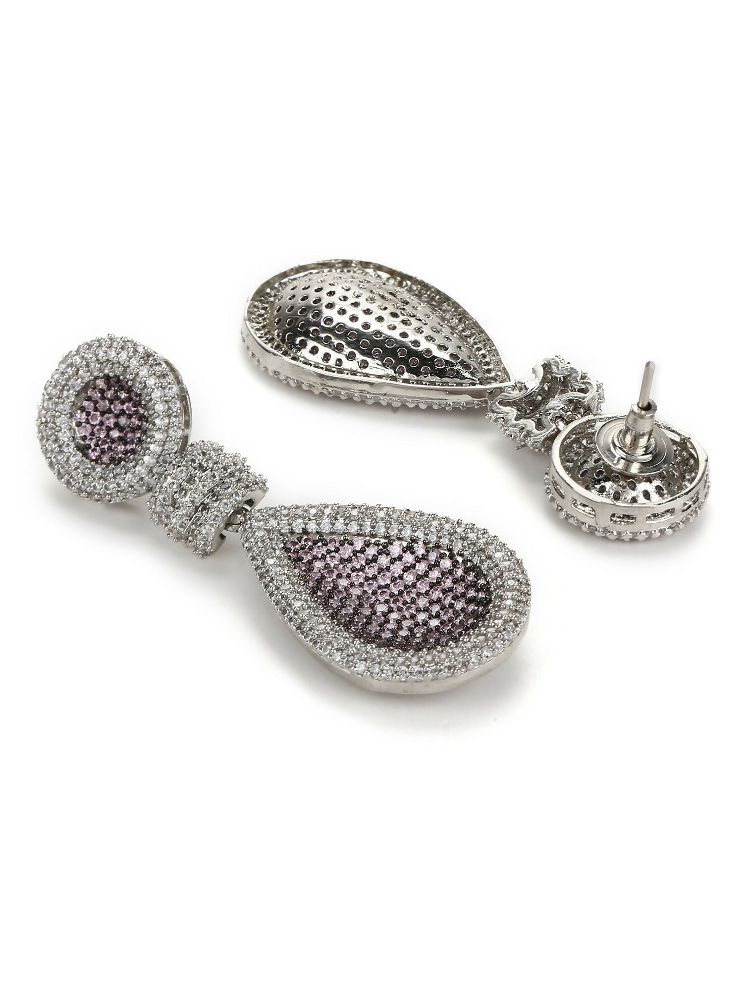 Purple and Silver Tone Stone Earrings - Ruby Raang | Swadesiicart