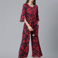 Ahalyaa Womens Navy & Red Rayon Printed Jumpsuit | Swadesiicart