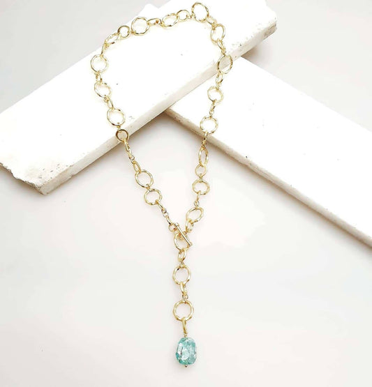 Bling Accessories Aqua Natural Stone Link T Bar Necklace  | Swadesiicart