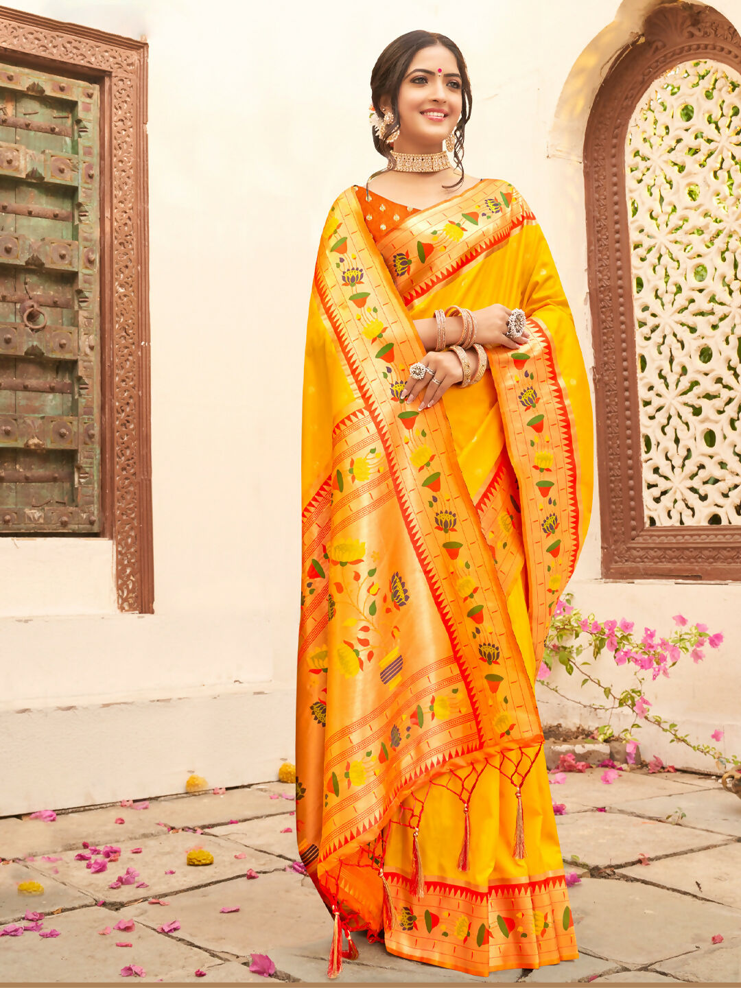 Shree Shyam Fashion Silk Blend Yellow Saree