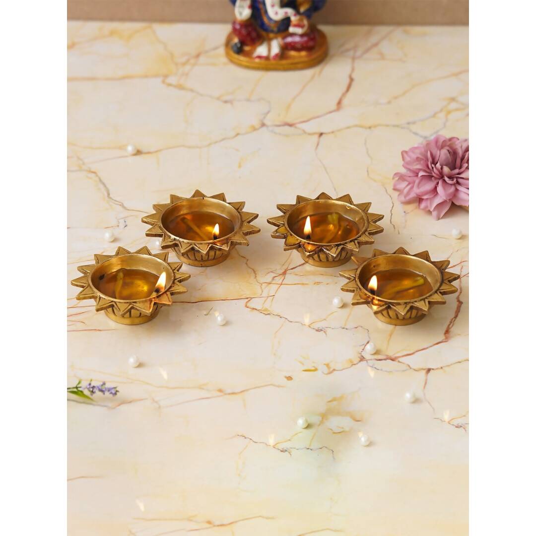eCraftIndia 4 Pieces Beige Sun Shaped Diyas | Swadesiicart