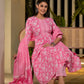 Yufta Pink Cotton Anarkali Style Sequins_Work Kurta With Trousers And Dupatta Set - Swadesiicart