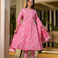 Yufta Pink Cotton Anarkali Style Sequins_Work Kurta With Trousers And Dupatta Set - Swadesiicart