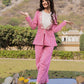 Yufta Pink Cotton Checks Print Shawl Neck Co Ord Set With Embroidery - Swadesiicart