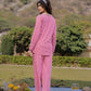 Yufta Pink Cotton Checks Print Shawl Neck Co Ord Set With Embroidery - Swadesiicart