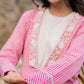 Yufta Pink Cotton Checks Print Shawl Neck Co Ord Set With Embroidery - Swadesiicart