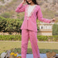 Yufta Pink Cotton Checks Print Shawl Neck Co Ord Set With Embroidery - Swadesiicart
